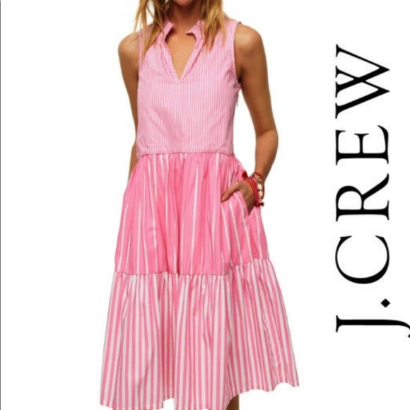 J. Crew Dresses & Skirts - J.Crew: Sleeveless Tiered Popover Dress In Mixed Stripe Pink